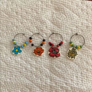 Wine Glass Charms Handmade Floral Red Green Yellow Blue for Parties Set of 4
